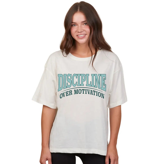 Discipline Over Motivation Oversized T Shirt - WHITE EZ Kelly Yager