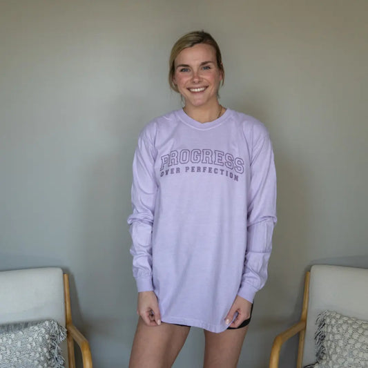 Progress Over Perfection Long Sleeve - LAVENDER Kelly Yager
